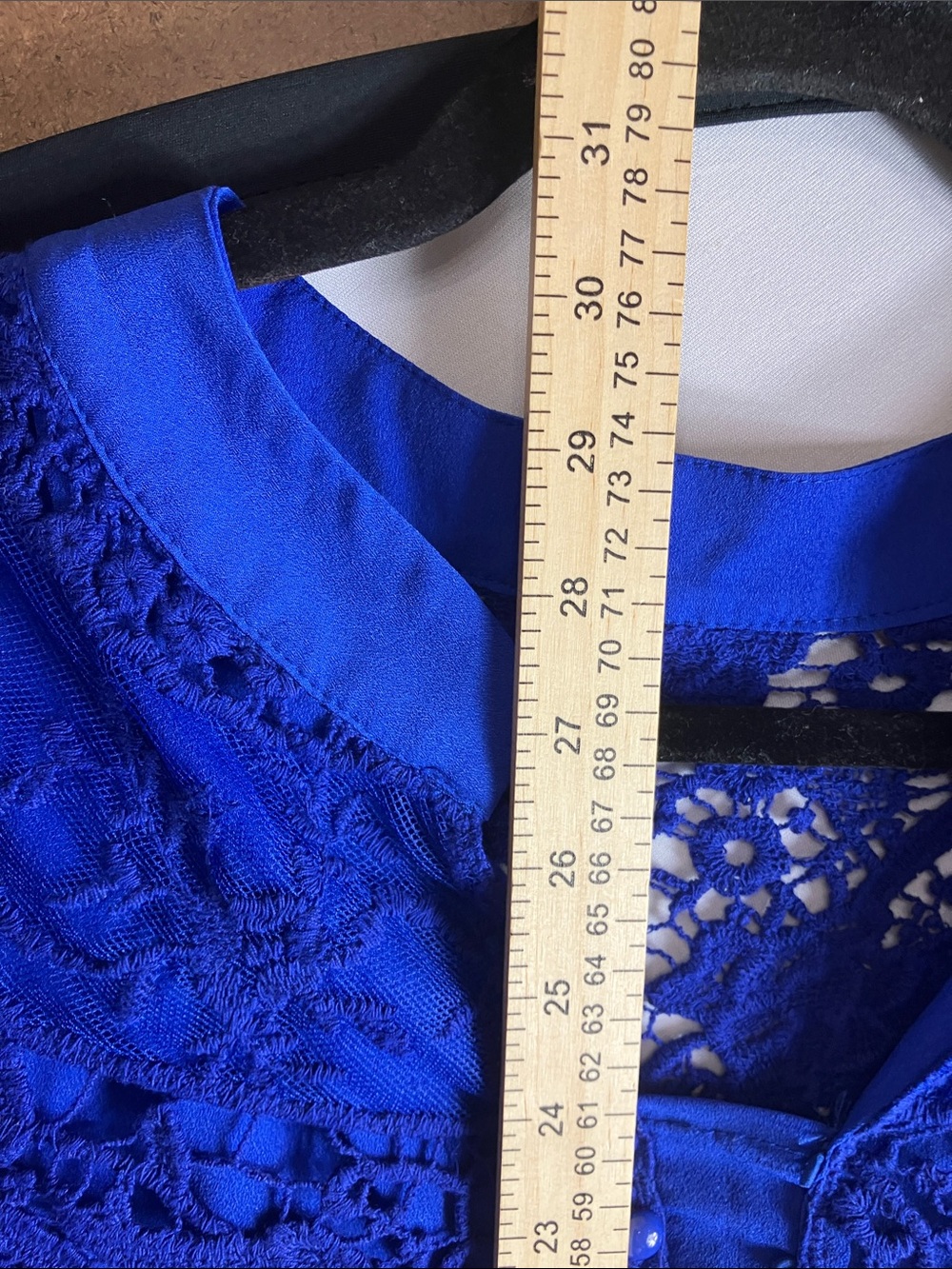Women's Royal Blue Crochet Yoke Blouse - Short Sleeve Elegant Top - Picture 5 of 9